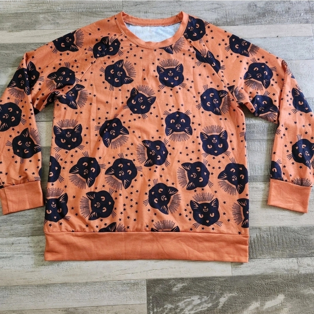 Halloween Pullover Black Cats Magic Black Cats Witchcraft Size Large Soft Cozy - Picture 2 of 16